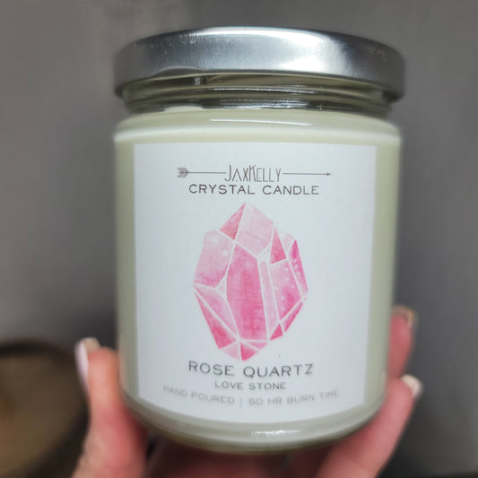 Rose Quartz Crystal-Infused Soy Candle (9 oz.) – Hand-Poured with Love in California