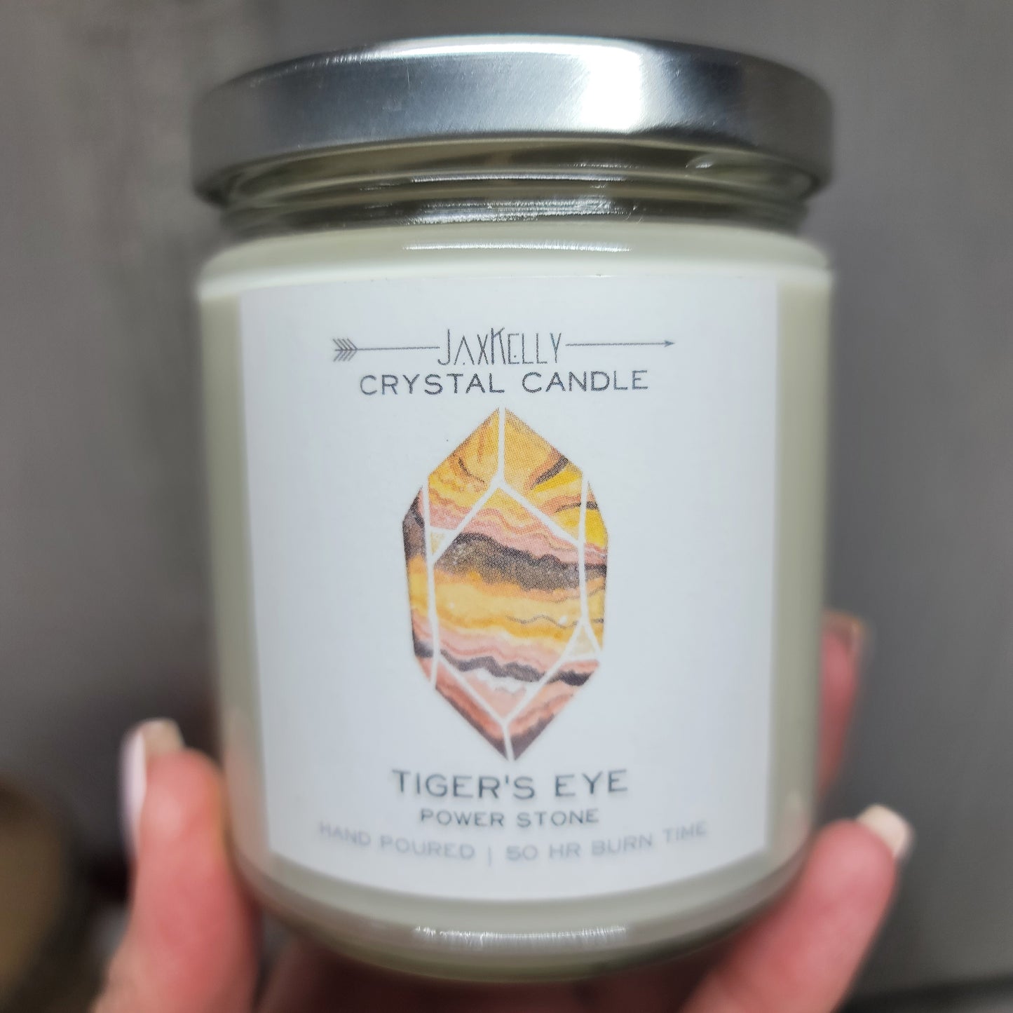 Tiger's Eye Crystal-Infused Soy Candle (9 oz.) – Hand-Poured with Love in California