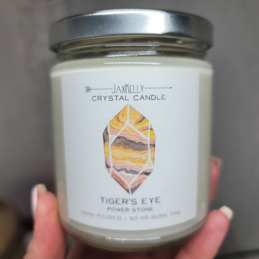 Tiger's Eye Crystal-Infused Soy Candle (9 oz.) – Hand-Poured with Love in California