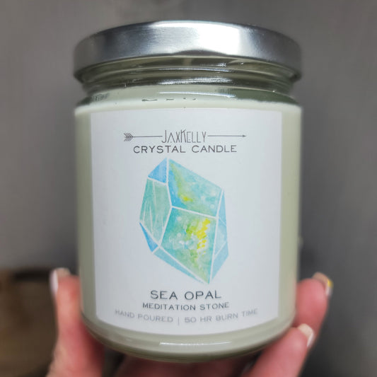 Sea Opal Crystal-Infused Soy Candle (9 oz.) – Hand-Poured with Love in California
