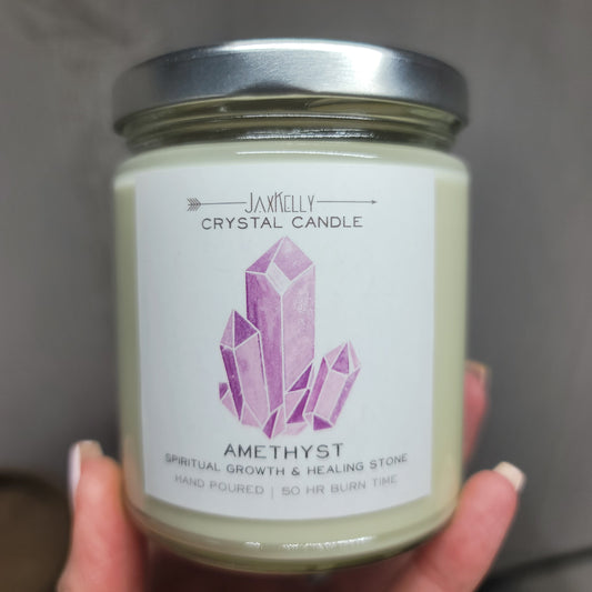 Amethyst Crystal-Infused Soy Candle (9 oz.) – Hand-Poured with Love in California