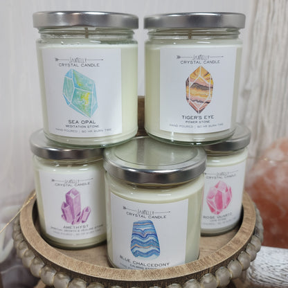 Tiger's Eye Crystal-Infused Soy Candle (9 oz.) – Hand-Poured with Love in California