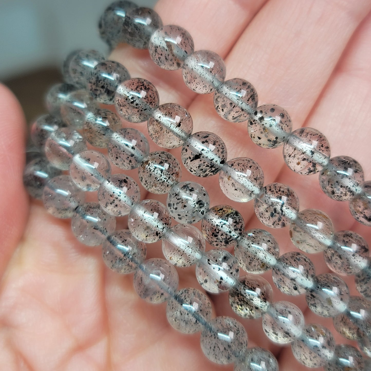 Cosmic Quartz 6mm Beaded Bracelet - Hematite + Lepidocrocite | Clarity • Grounding • Higher Alignment
