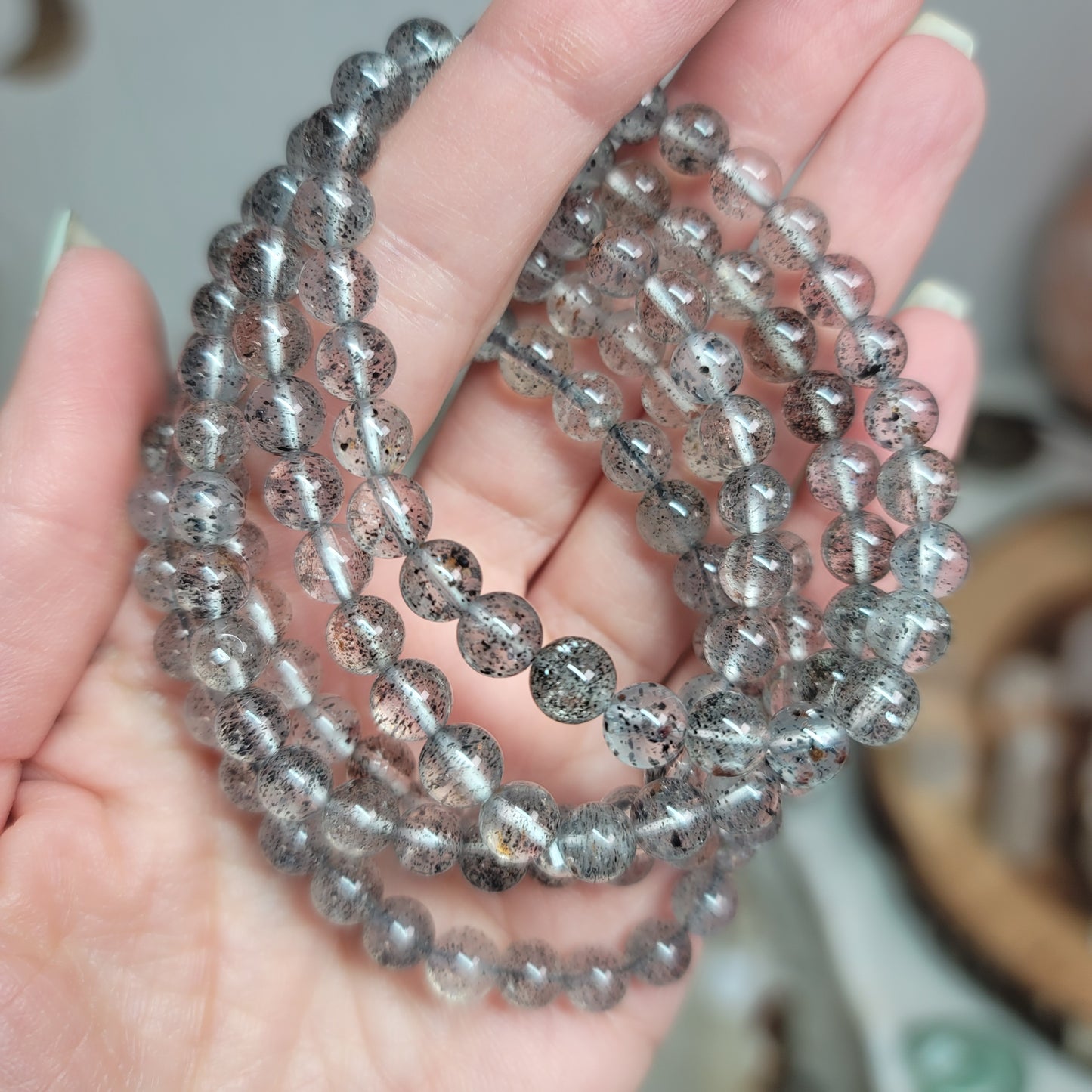 Cosmic Quartz 6mm Beaded Bracelet - Hematite + Lepidocrocite | Clarity • Grounding • Higher Alignment