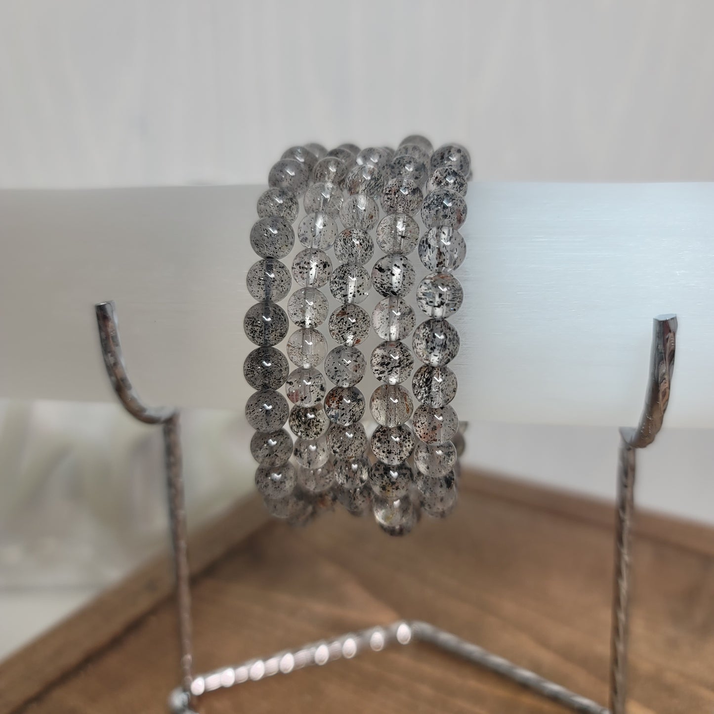 Cosmic Quartz 6mm Beaded Bracelet - Hematite + Lepidocrocite | Clarity • Grounding • Higher Alignment