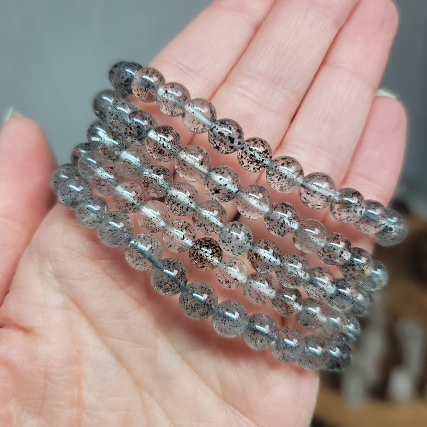 Cosmic Quartz 6mm Beaded Bracelet - Hematite + Lepidocrocite | Clarity • Grounding • Higher Alignment