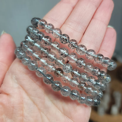 Cosmic Quartz 6mm Beaded Bracelet - Hematite + Lepidocrocite | Clarity • Grounding • Higher Alignment
