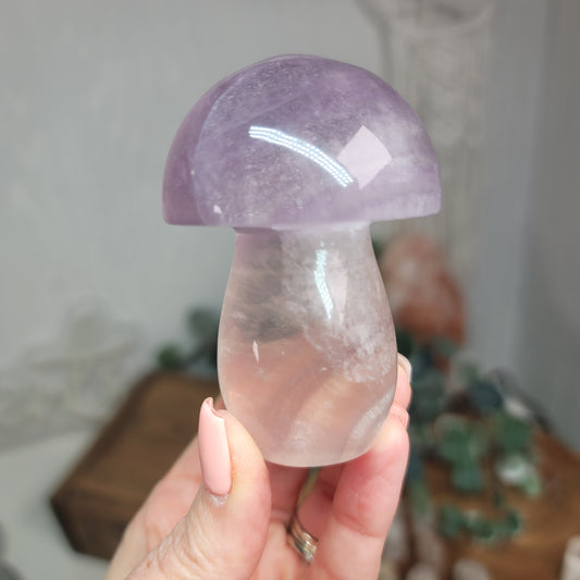 Purple Fluorite with Mica Mushroom - Growth / Clarity