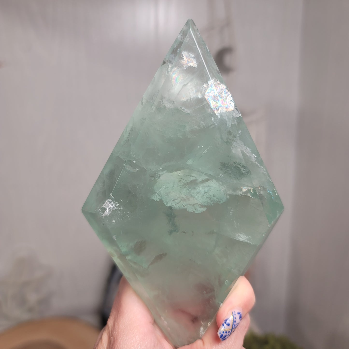 Green Fluorite Diamond on Gold Stand | Healing Stone for Clarity & Focus