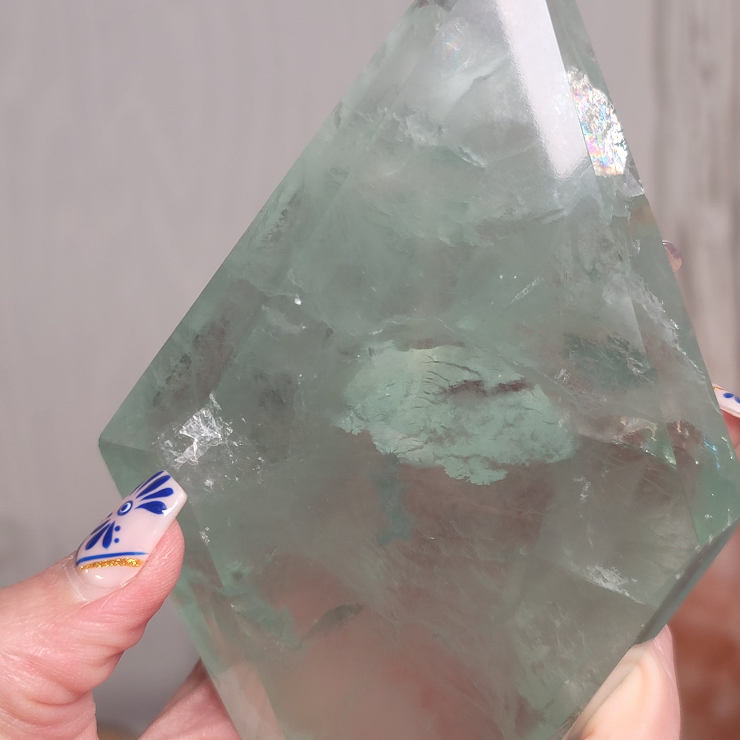 Green Fluorite Diamond on Gold Stand | Healing Stone for Clarity & Focus