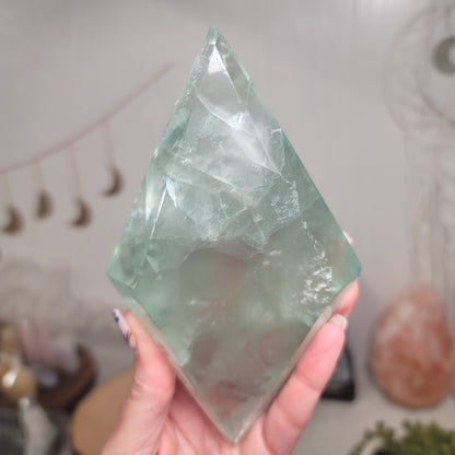 Green Fluorite Diamond on Gold Stand | Healing Stone for Clarity & Focus