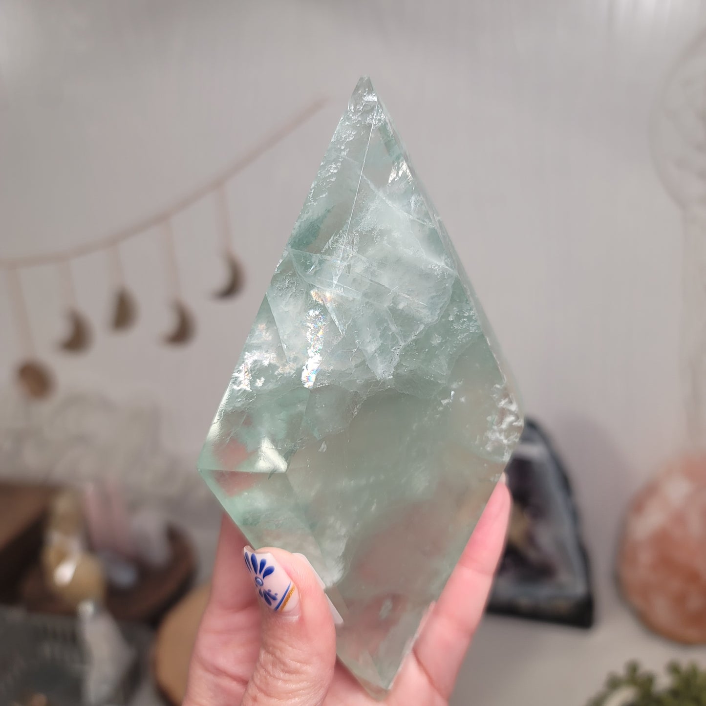 Green Fluorite Diamond on Gold Stand | Healing Stone for Clarity & Focus