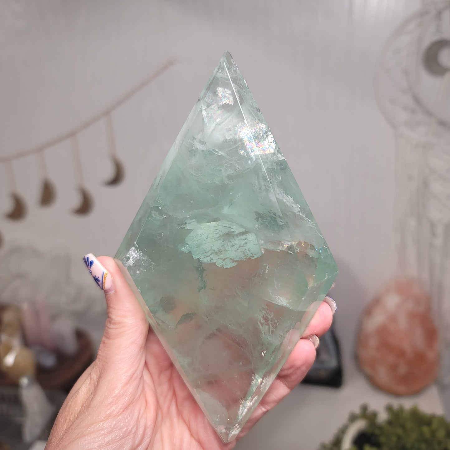 Green Fluorite Diamond on Gold Stand | Healing Stone for Clarity & Focus
