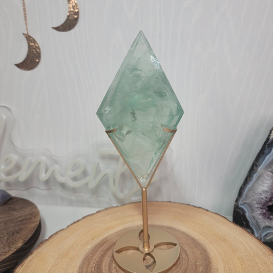 Green Fluorite Diamond on Gold Stand | Healing Stone for Clarity & Focus