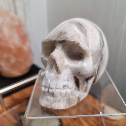 Large Mexican Banded Calcite Skull | Healing Stone for Wisdom & Grounding | Hand-Carved Crystal Skull | 01
