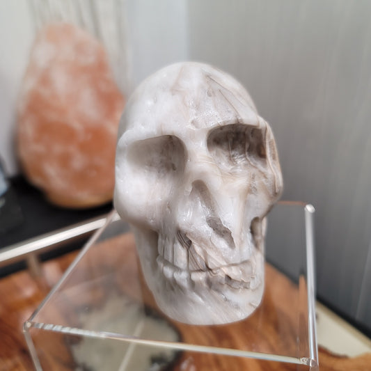 Large Mexican Banded Calcite Skull | Healing Stone for Wisdom & Grounding | Hand-Carved Crystal Skull | 02
