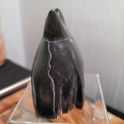 Hand-Carved Black Marble Ghost Cat | Witchy Halloween Décor | Protective Stone Spirit | 01