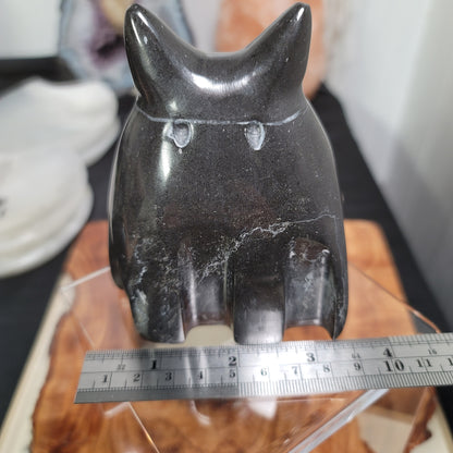 Hand-Carved Black Marble Ghost Cat | Witchy Halloween Décor | Protective Stone Spirit | 01