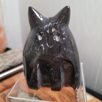 Hand-Carved Black Marble Ghost Cat | Witchy Halloween Décor | Protective Stone Spirit | 02