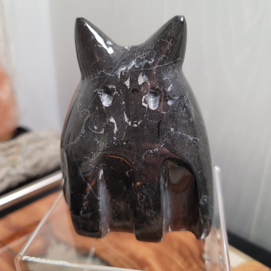 Hand-Carved Black Marble Ghost Cat | Witchy Halloween Décor | Protective Stone Spirit | 02