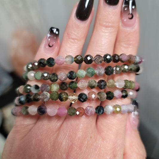 Mixed Tourmaline Faceted Bracelet – 4mm Beads | Protection • Balance • Grounding