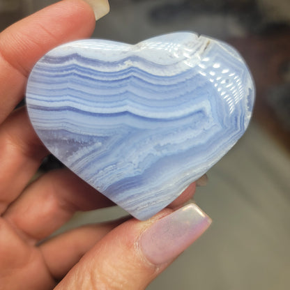 Blue Lace Agate Heart | Peaceful Communication & Emotional Calm
