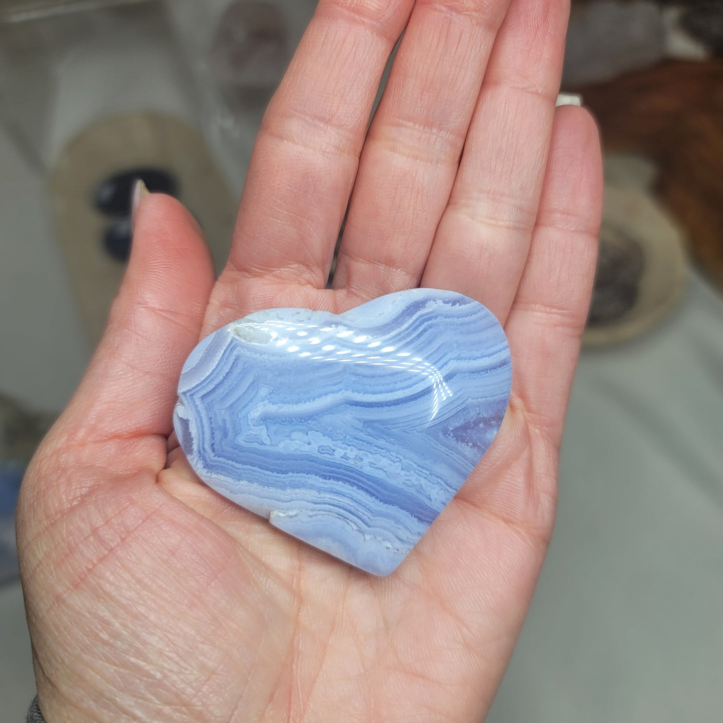 Blue Lace Agate Heart | Peaceful Communication & Emotional Calm