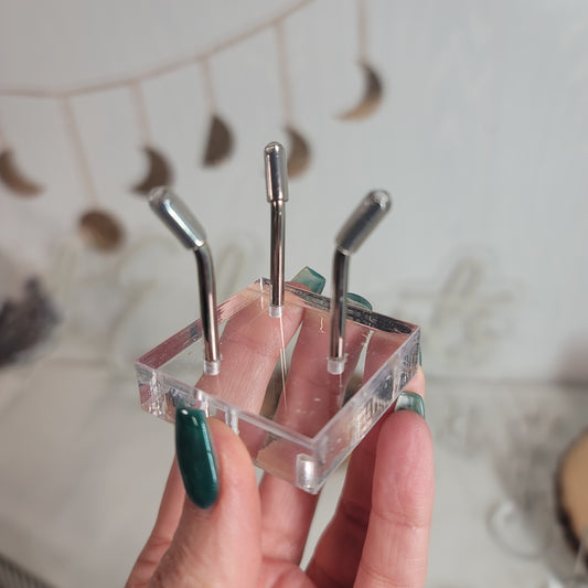 Clear Acrylic Mineral Display Stand - Silver 3 pegs