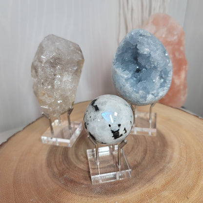 Clear Acrylic Mineral Display Stand - Silver 3 pegs