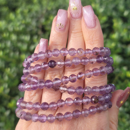 Faceted Amethyst Beaded Bracelet - 6mm | Intuition, Peace, Clarity