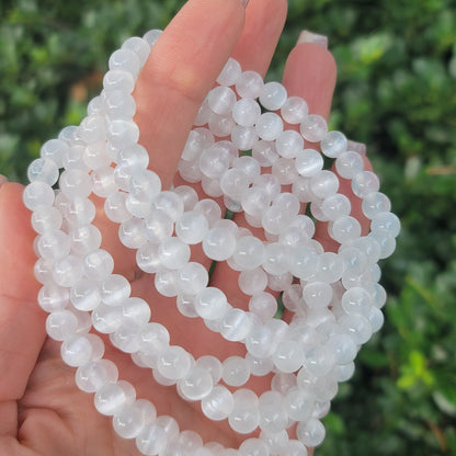 Selenite Beaded Bracelet - 6mm | Cleansing, Peace, Renewal