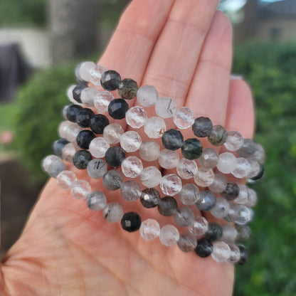 Faceted Black Tourmaline in Quartz - 6mm | Grounding, Protection, Balance
