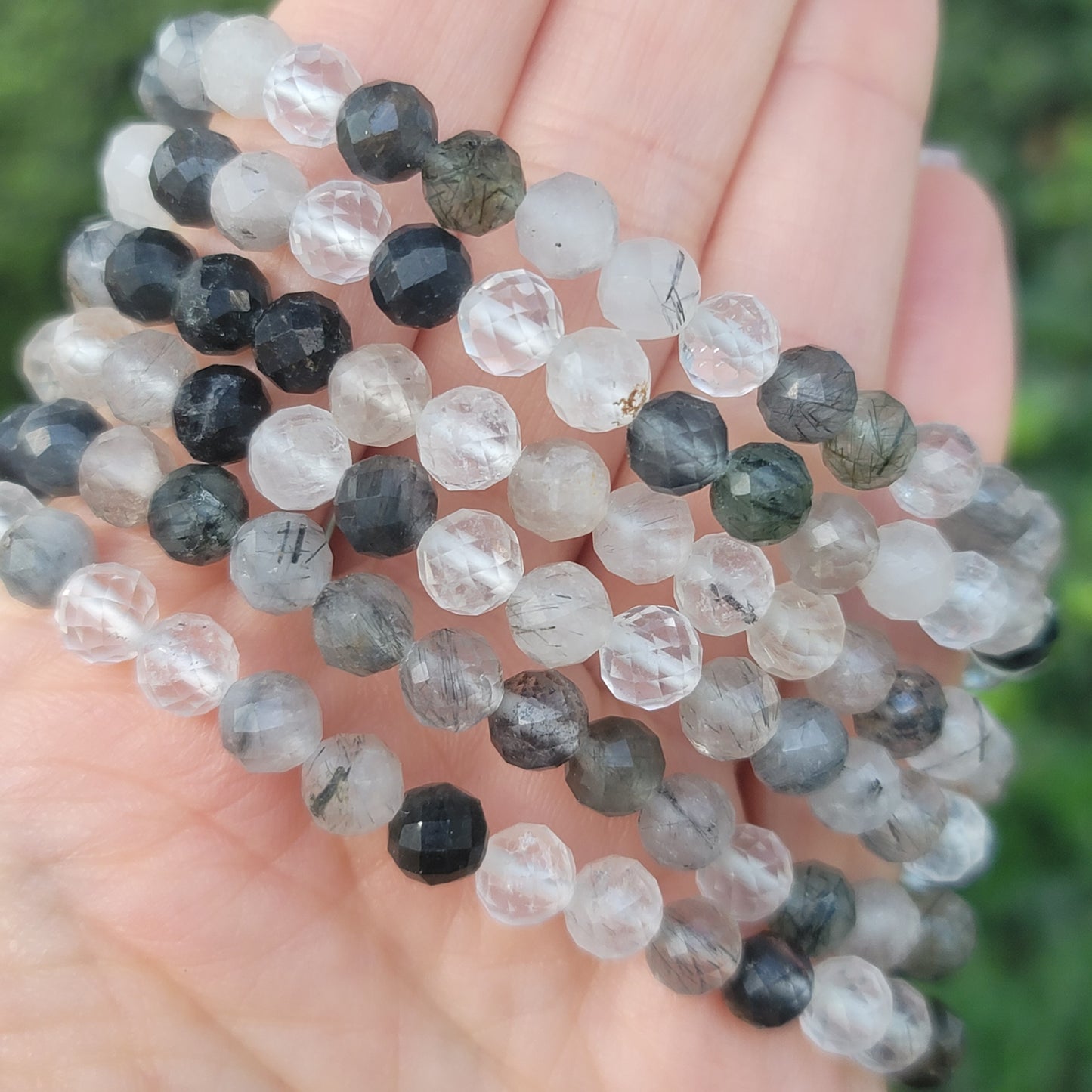 Faceted Black Tourmaline in Quartz - 6mm | Grounding, Protection, Balance