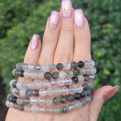 Faceted Black Tourmaline in Quartz - 6mm | Grounding, Protection, Balance