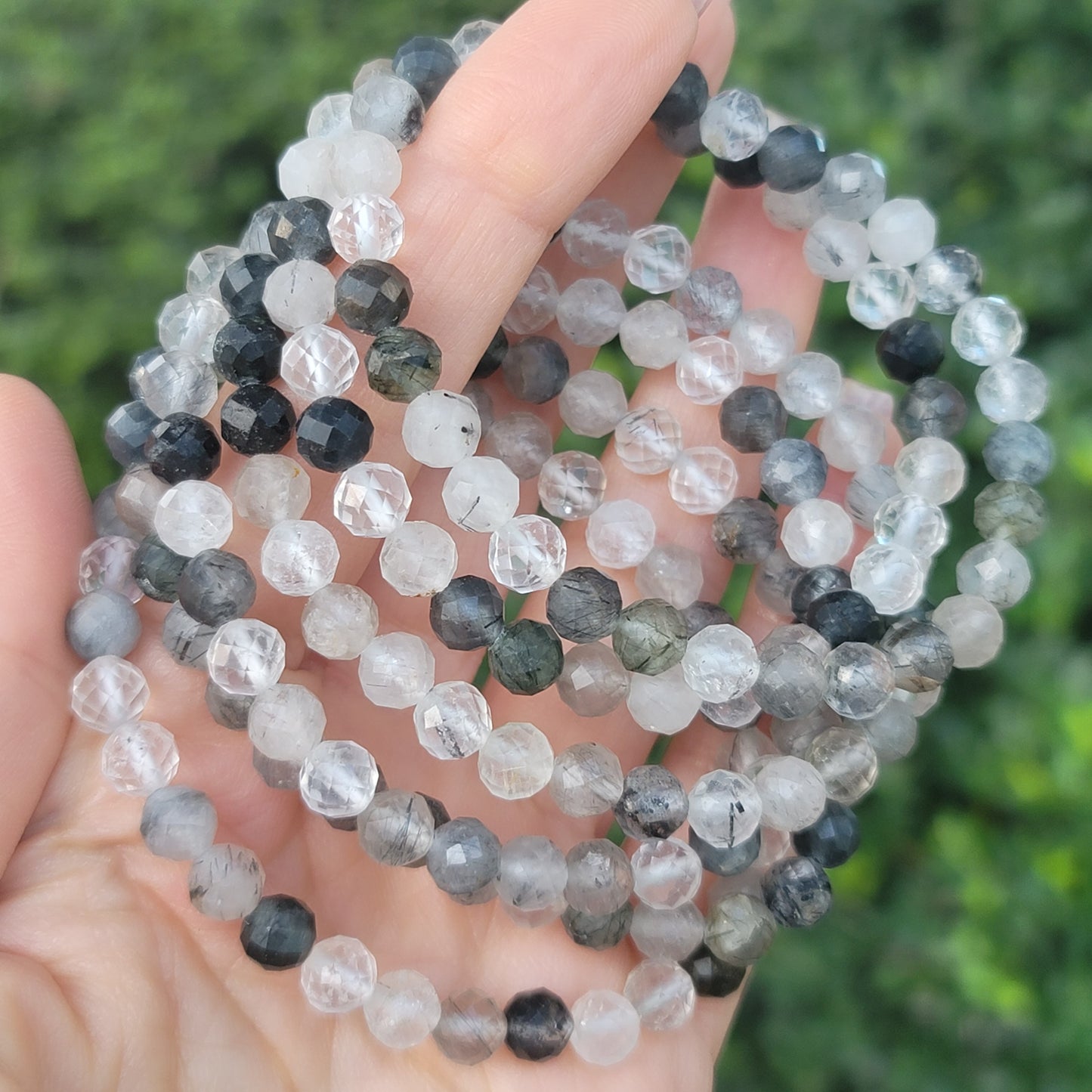 Faceted Black Tourmaline in Quartz - 6mm | Grounding, Protection, Balance