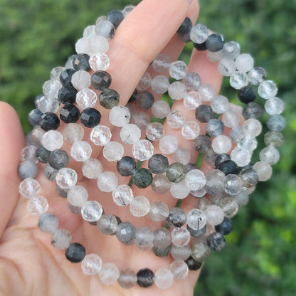 Faceted Black Tourmaline in Quartz - 6mm | Grounding, Protection, Balance