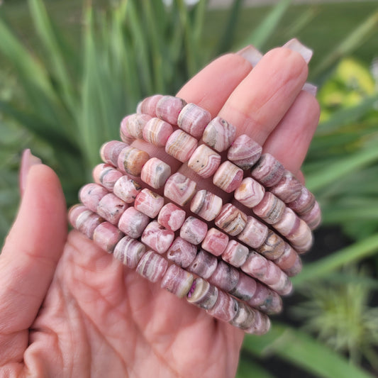 Rhodochrosite Barrel Bracelet - 7mm | Self-worth, Love, Emotional Healing