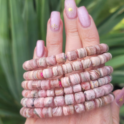 Rhodochrosite Barrel Bracelet - 7mm | Self-worth, Love, Emotional Healing