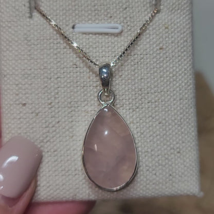 Rose Quartz Pendant Polished 001 | .925 Sterling Silver, Box Chain