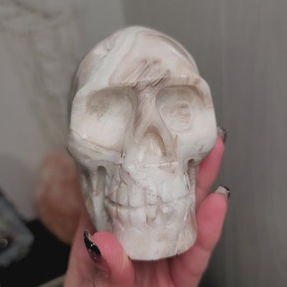 Large Mexican Banded Calcite Skull | Healing Stone for Wisdom & Grounding | Hand-Carved Crystal Skull | 01