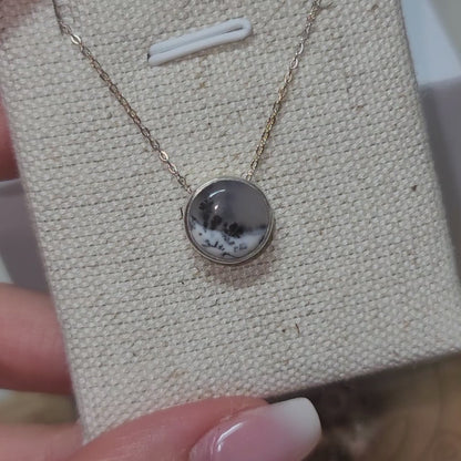 Dendritic Opal Pendant, Round | Sterling Silver Chain
