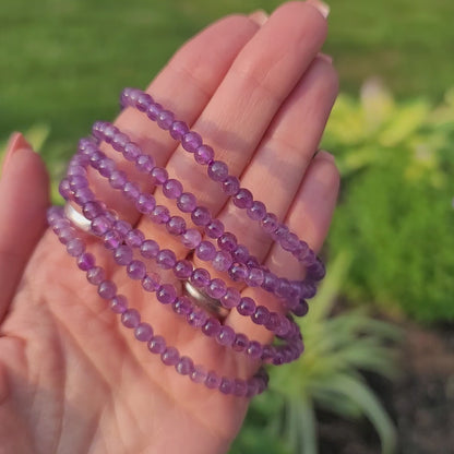 Amethyst Bracelet - 4mm Beads - Stress Relief, Healing, Intuition