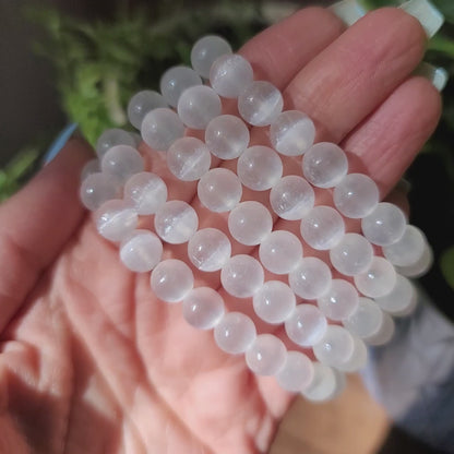 Selenite (Satin Spar) Bracelet - 8mm Beads