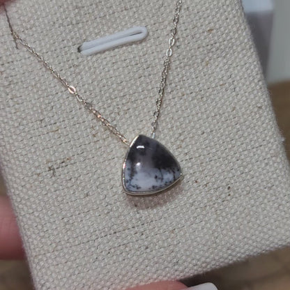 Dendritic Opal Pendant, Trilion | Sterling Silver Chain