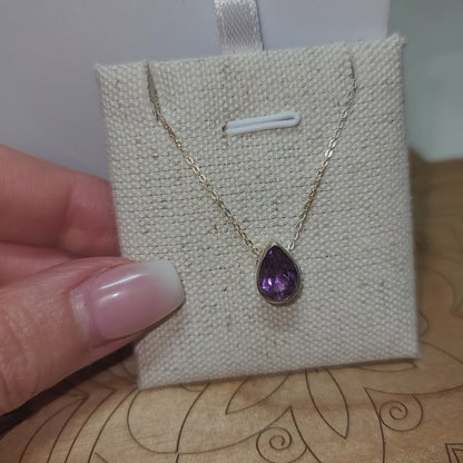 Amethyst Faceted Necklace, Teardrop | Sterling Silver Chain
