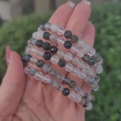 Faceted Black Tourmaline in Quartz - 6mm | Grounding, Protection, Balance