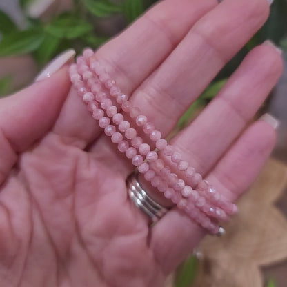 Rhodochrosite Adjustable Bracelet - Faceted 4mm Beads - Sterling Silver - Love, Transformation, Joy