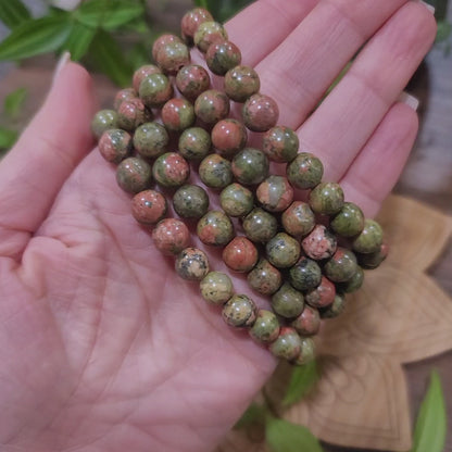 Unakite Bracelet - 8mm Beads - emotional healing, spiritual growth, grounding