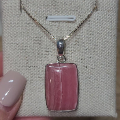 Rhodochrosite Pendant 002 | .925 Sterling Silver, Box Chain