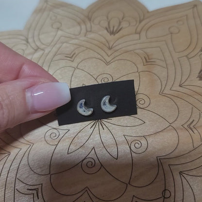 Moonstone Crescent Moon Stud Earrings